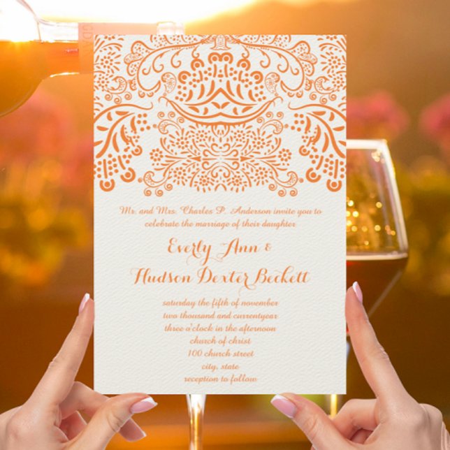 Invitation de mariage bohème en dentelle Mehndi or (Créateur téléchargé)