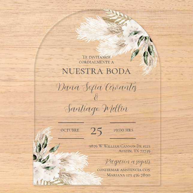Invitation de mariage bohème en espagnol (Recto)