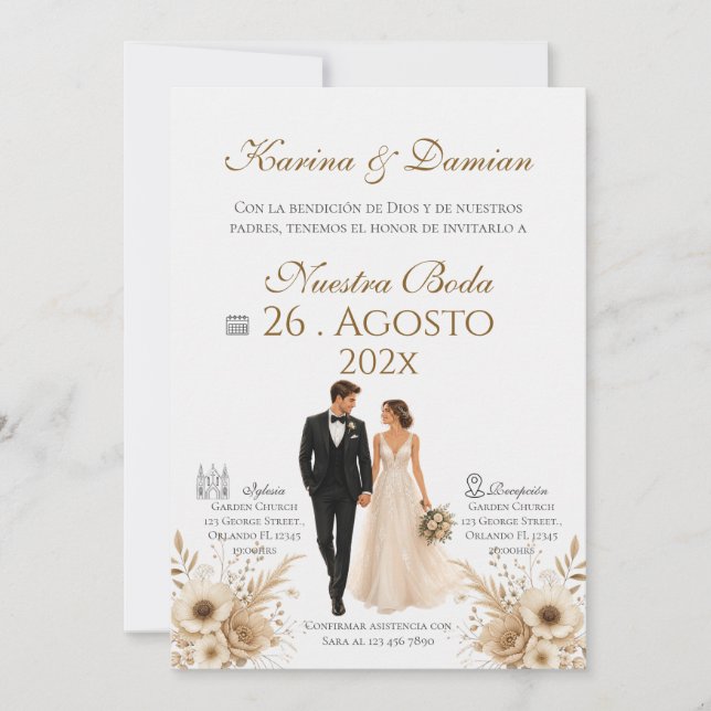 Invitation de mariage bohème espagnol (Devant)
