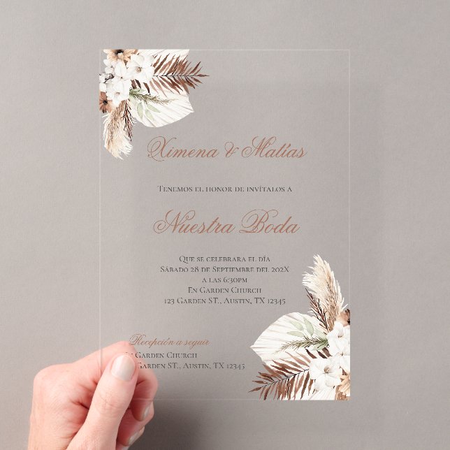 Invitation de mariage bohème espagnol en acrylique (In situ (ordinateur de poche))