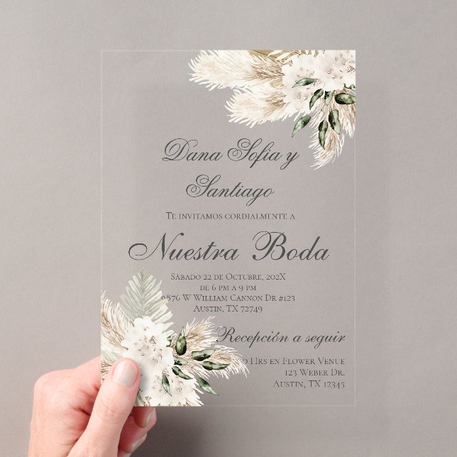 Invitation de mariage bohème espagnol en acrylique (In situ (ordinateur de poche))