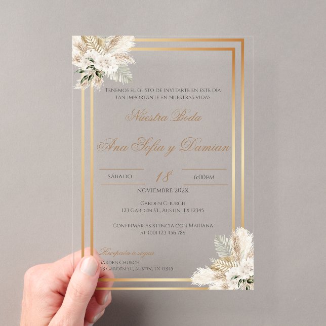 Invitation de mariage bohème espagnol en acrylique (In situ (ordinateur de poche))
