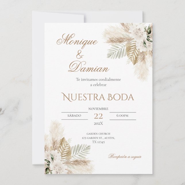 Invitation de mariage bohème espagnole (Devant)