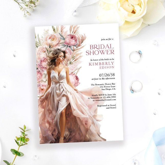 Invitation de mariage bohème florale aux roses ros (Créateur téléchargé)