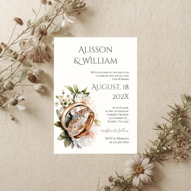 Invitation de mariage bohème florale avec anneaux (Créateur téléchargé)