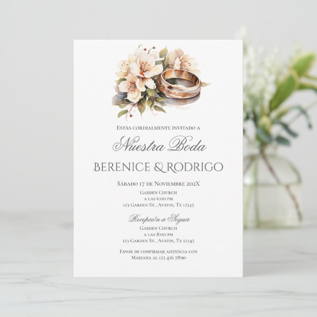 Invitation de mariage bohème florale en espagnol (Debout devant)