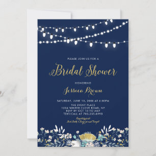 Invitation de mariage bohème florale Navy & Or pou