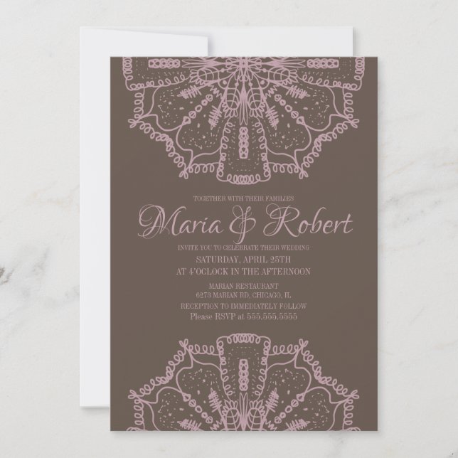 Invitation de mariage bohème mandala rose (Devant)