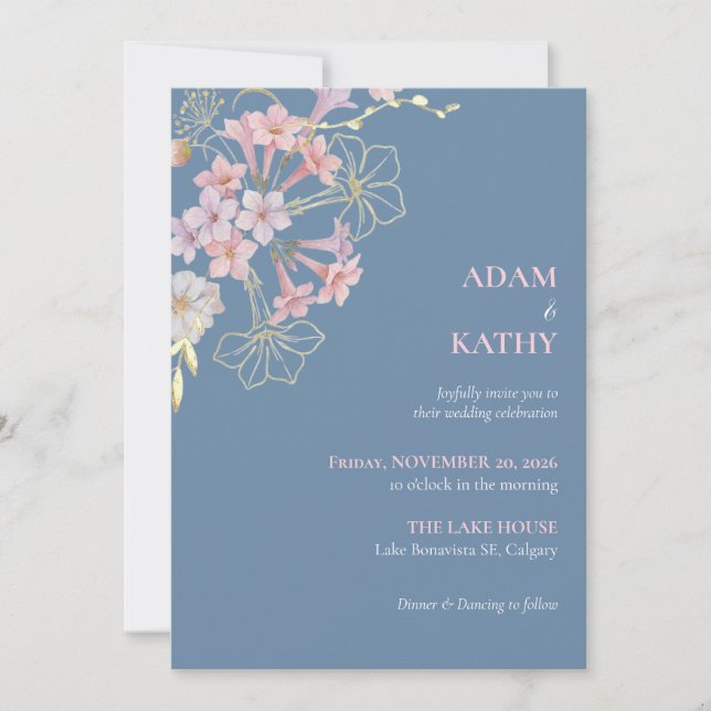 Invitation de mariage bohème Navy Blue Pink Salver (Devant)
