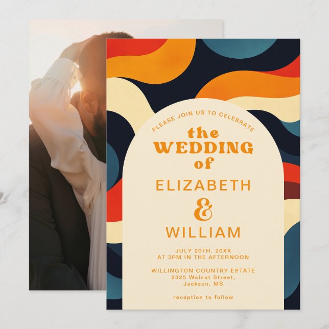 Invitation de mariage bohème ondulée colorée rétro (Devant / Derrière)