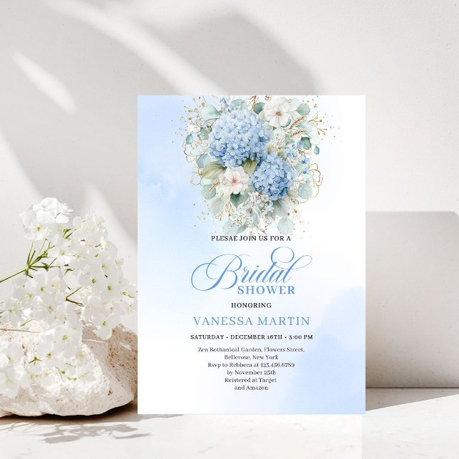 Invitation de mariage bohème tendance bleue floral (Trendy Boho Blue Floral Bridal Shower Invitation)
