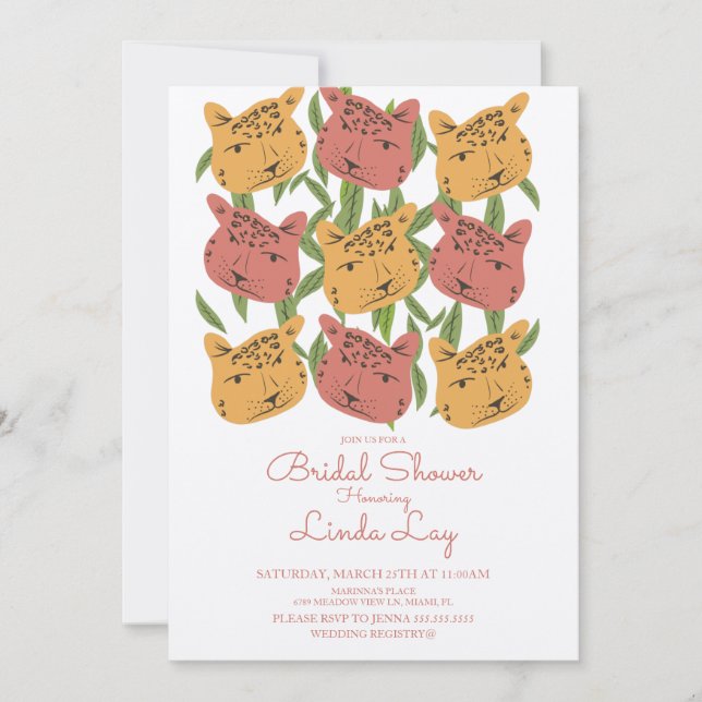Invitation de mariage Boho Animal Chat Guépard Saf (Devant)