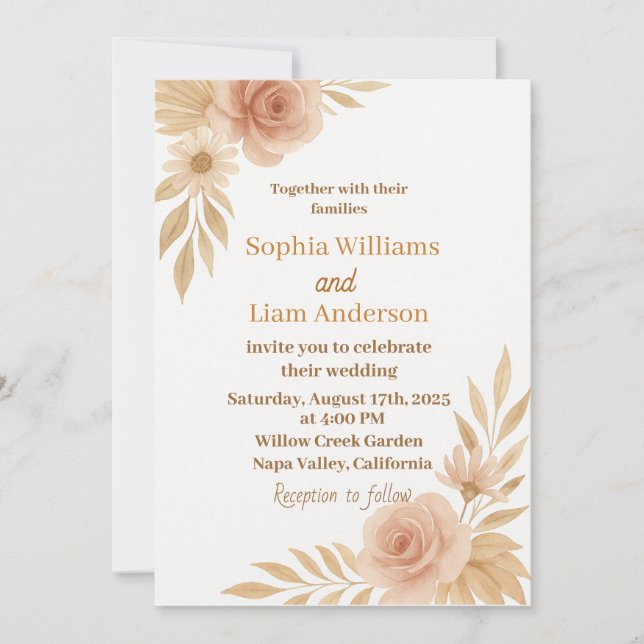 Invitation de mariage Boho Chic – Modèle modifiabl (Devant)