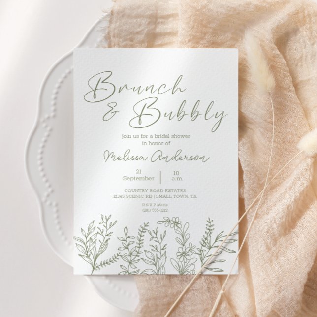 Invitation de mariage boho fleurs sauge petit-déje (Créateur téléchargé)