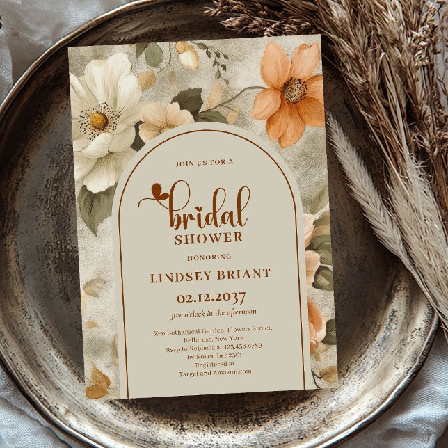 Invitation de mariage boho floral sauge terrien (Earthy Boho Floral Sage Bridal Shower Invitation)