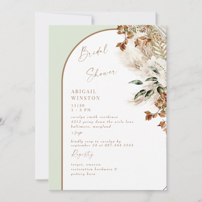 Invitation de mariage boho Pampas Sage Arch (Devant)