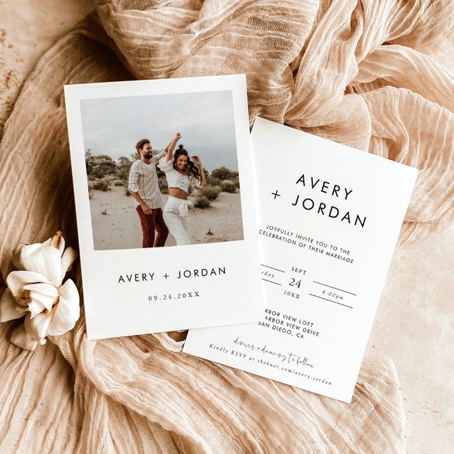 Invitation de mariage Boho | Photo Moderne Minimal (Créateur téléchargé)