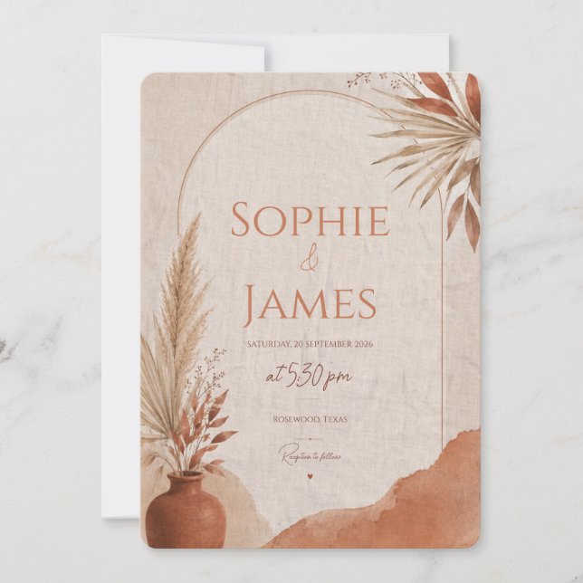 Invitation de mariage boho terracota (Devant)