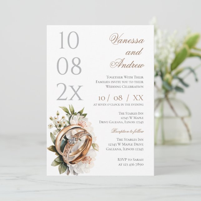 Invitation de mariage Boho Whit Ring (Debout devant)