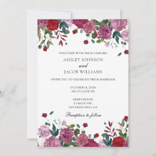 Invitation de mariage bordeaux. Fleur violette et