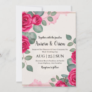 invitation de mariage botanique à fleurs roses cha