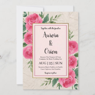 invitation de mariage botanique à fleurs roses cha