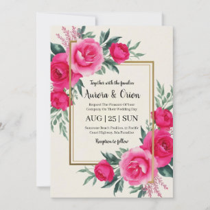 invitation de mariage botanique à fleurs roses cha