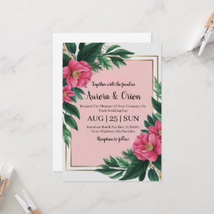 invitation de mariage botanique à fleurs roses cha