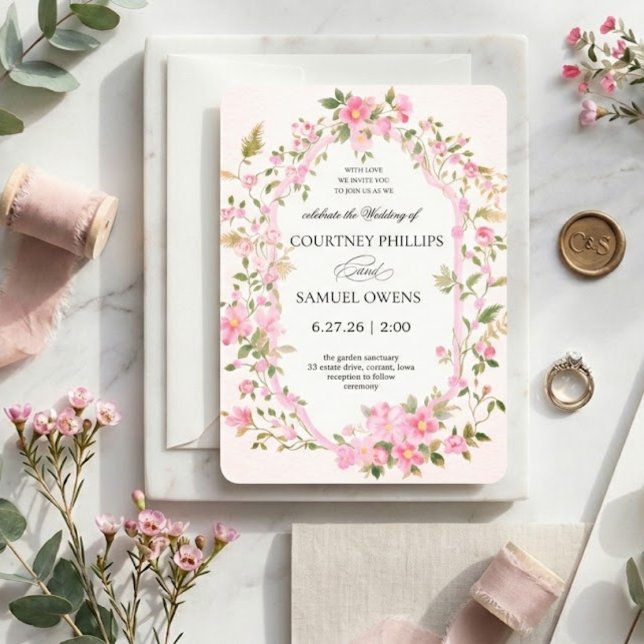 Invitation de mariage botanique à l'aquarelle (Créateur téléchargé)