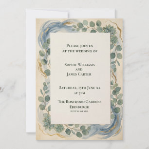 Invitation de mariage botanique bleu-vert