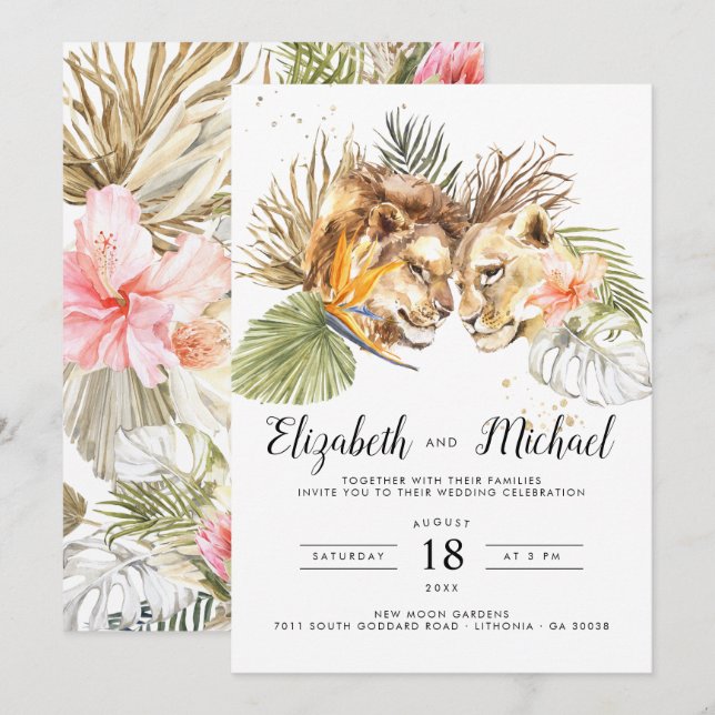 Invitation de mariage botanique boho safari africa (Devant / Derrière)