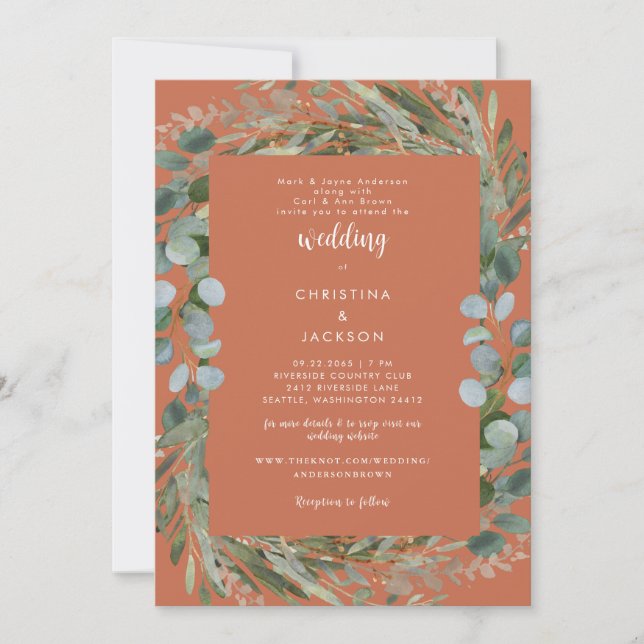 Invitation de mariage botanique Eucalyptus Terraco (Devant)