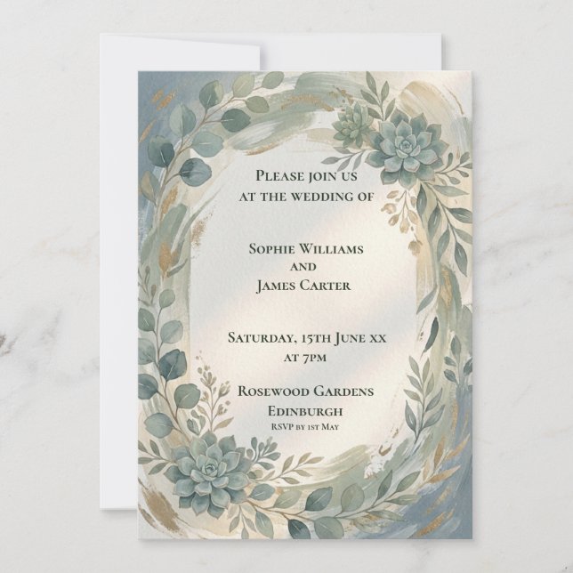 Invitation de mariage botanique florale bleue (Devant)