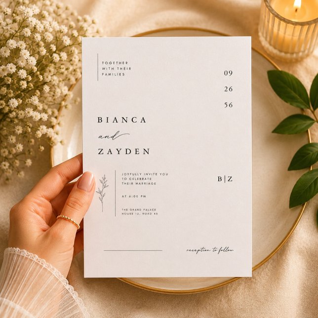 Invitation de mariage botanique minimaliste. (Créateur téléchargé)