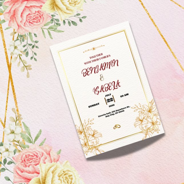 Invitation de mariage botanique or  (Créateur téléchargé)