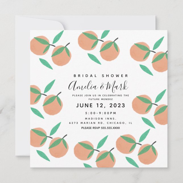 Invitation de mariage botanique orange dessinée à  (Devant)