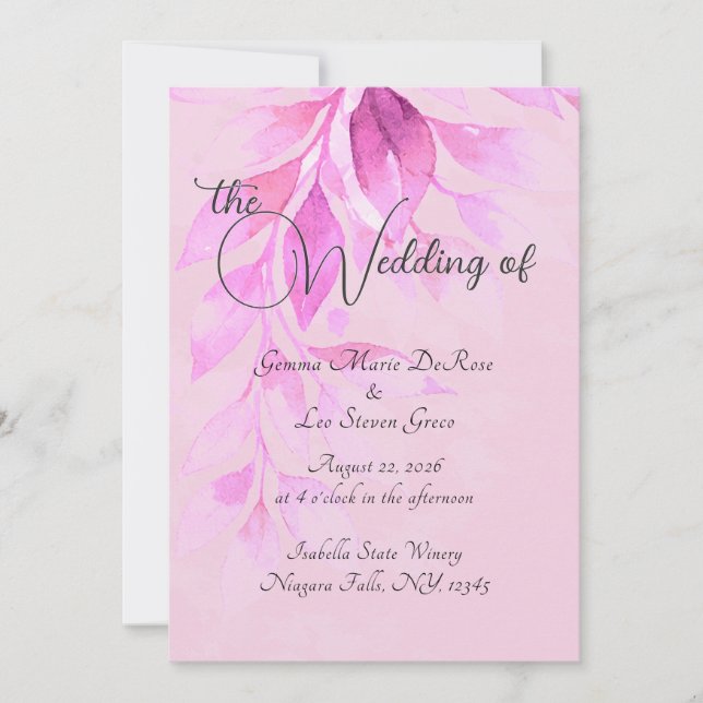 Invitation de mariage botanique rose (Devant)