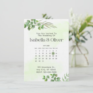 Invitation de mariage botanique verte et blanche