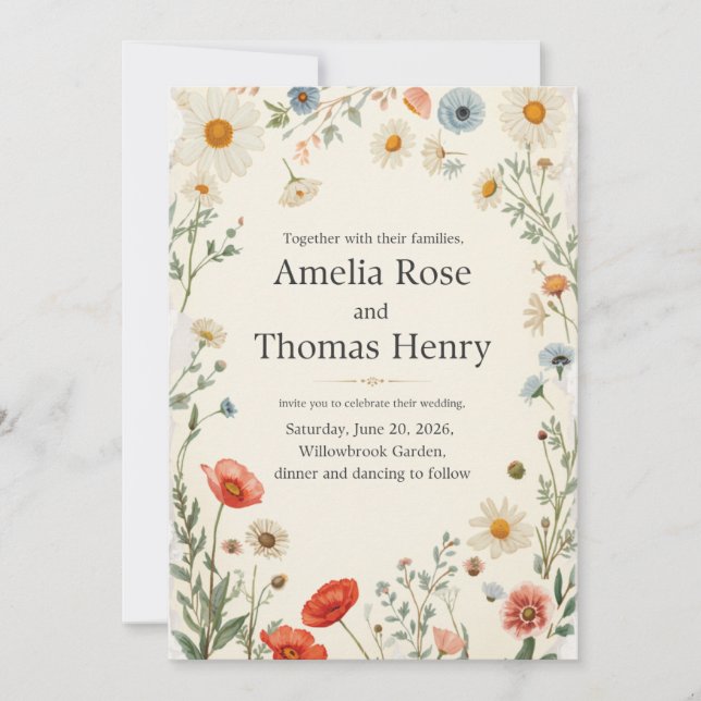 Invitation de mariage botanique vintage (Devant)