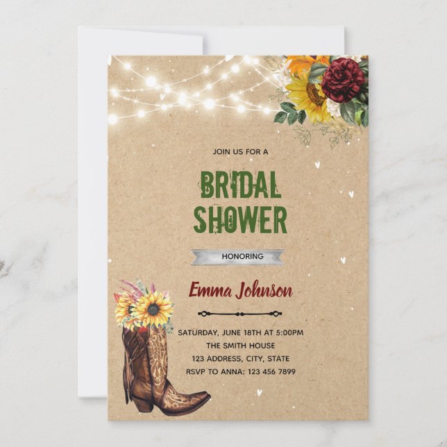 Invitation de mariage bottes de cowgirl de grange (Devant)