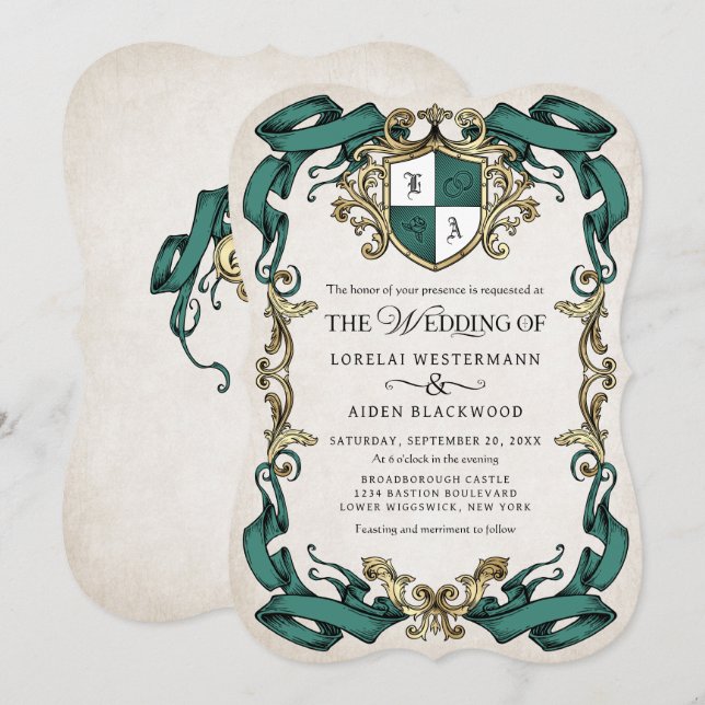 Invitation de mariage Bouclier Orné Fantastique Mé (Devant / Derrière)