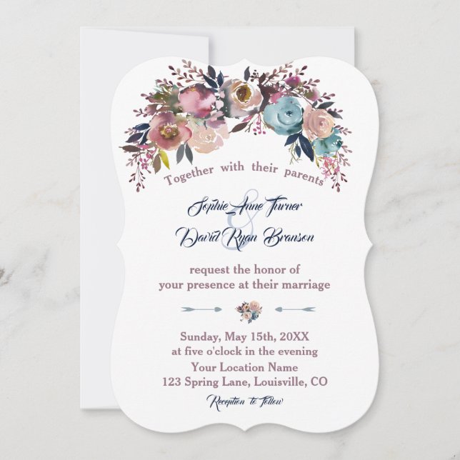 Invitation de mariage | Bouquet floral rose Dusty (Devant)