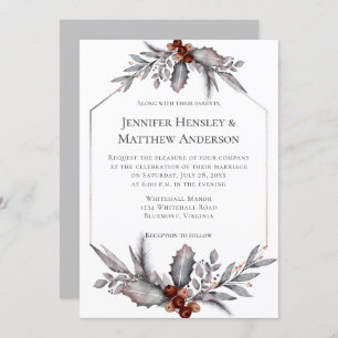 Invitation de mariage Brown d'hiver en argent, gri