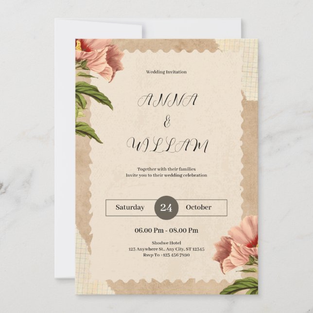 Invitation de mariage Brown Vintage (Devant)
