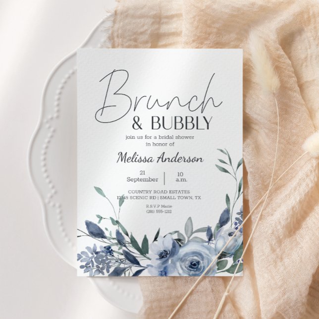 Invitation de mariage brunch Fleurs Bleu Poussiére (Créateur téléchargé)
