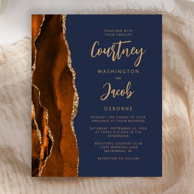 Invitation de mariage Budget Agate Orange brûlé Bl (Créateur téléchargé)
