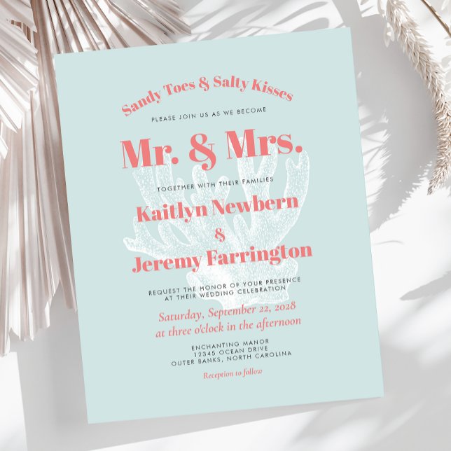 Invitation de mariage Budget Aqua Coral Beach (Créateur téléchargé)
