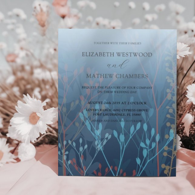 Invitation de mariage Budget Bleu Herbes et Feuill (Créateur téléchargé)