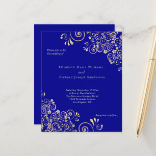 Invitation de mariage Budget Blue Gold Swirls
