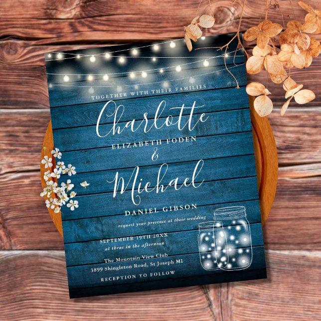 Invitation de mariage Budget Blue Wood Mason Jars (Créateur téléchargé)